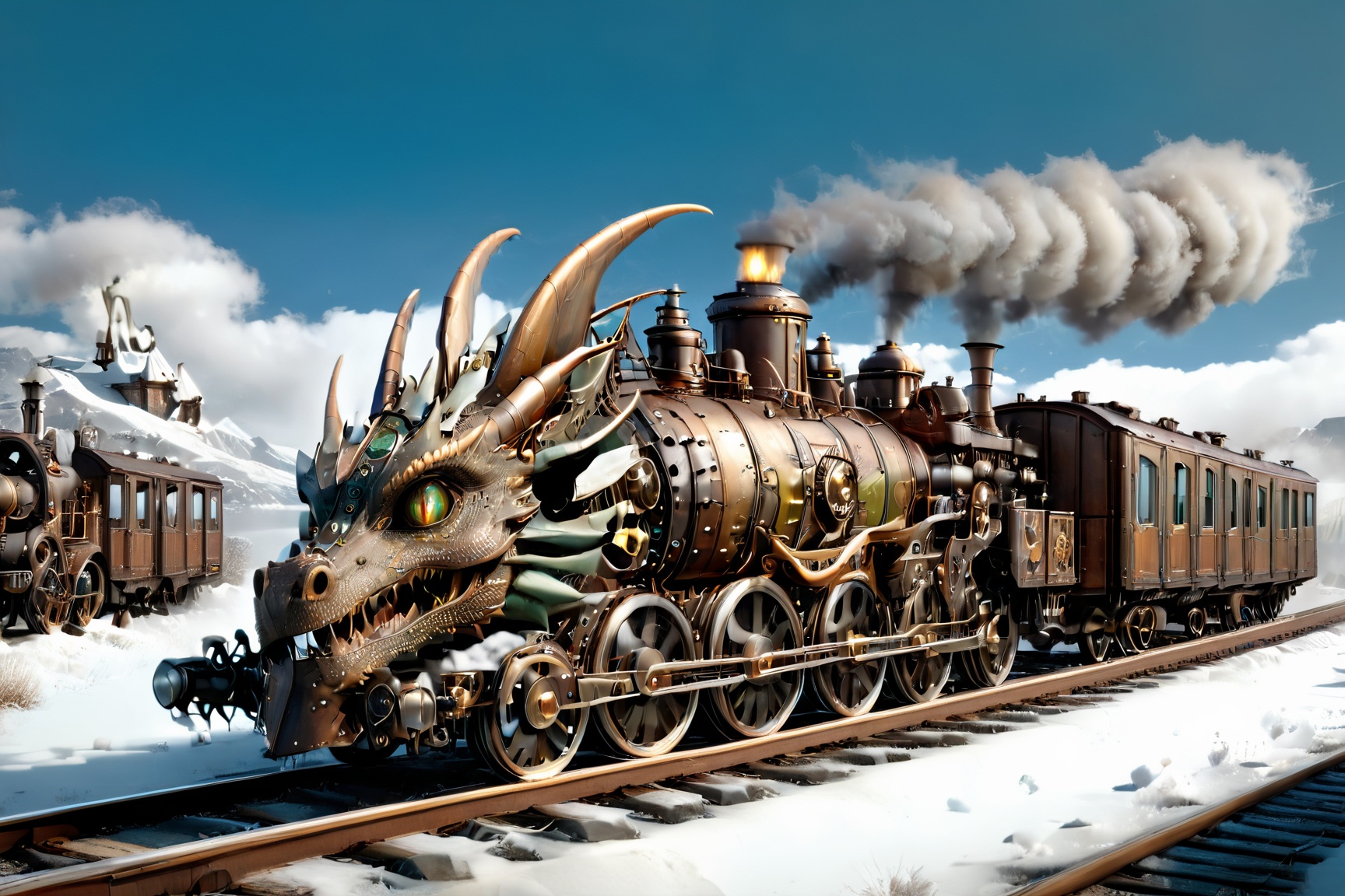 realistic photo of dragon train,  a steampunk style,  (masterpiece) on Tensor.Art