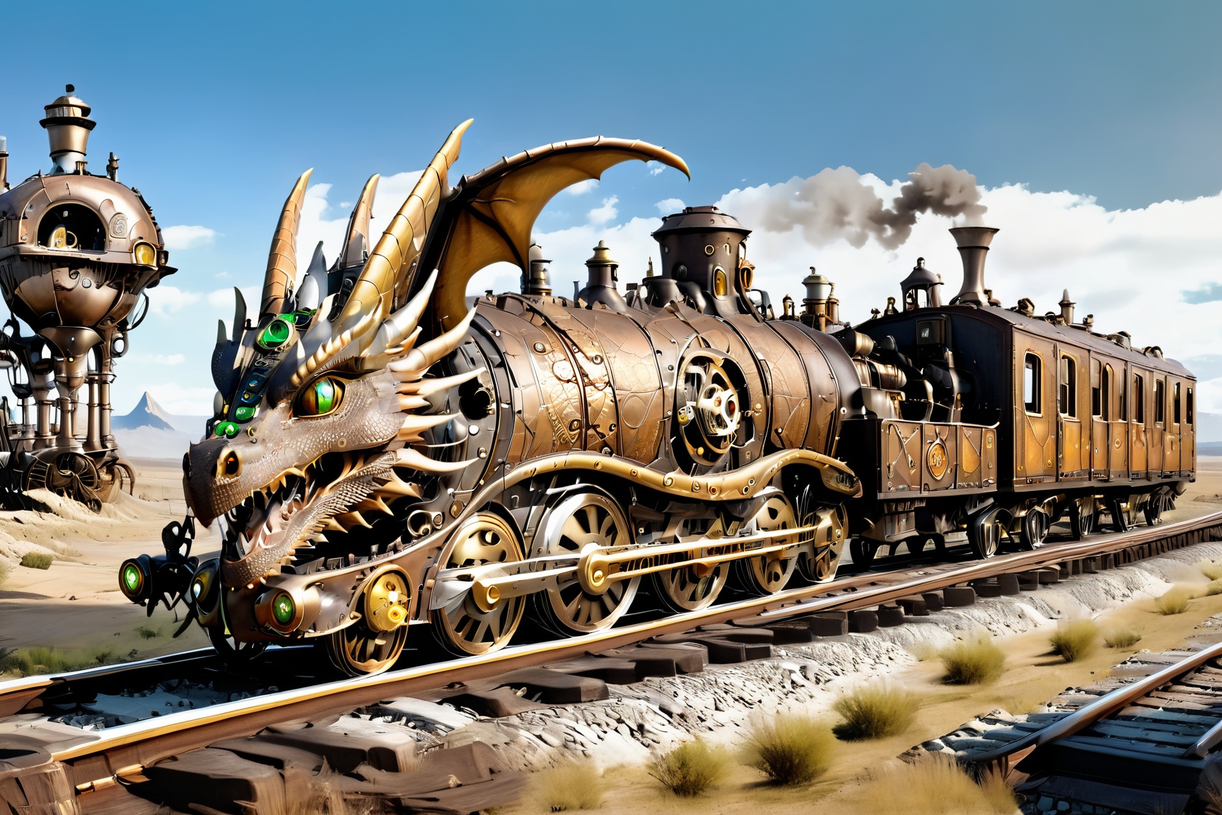 realistic photo of dragon train,  a steampunk style,  (masterpiece) on Tensor.Art