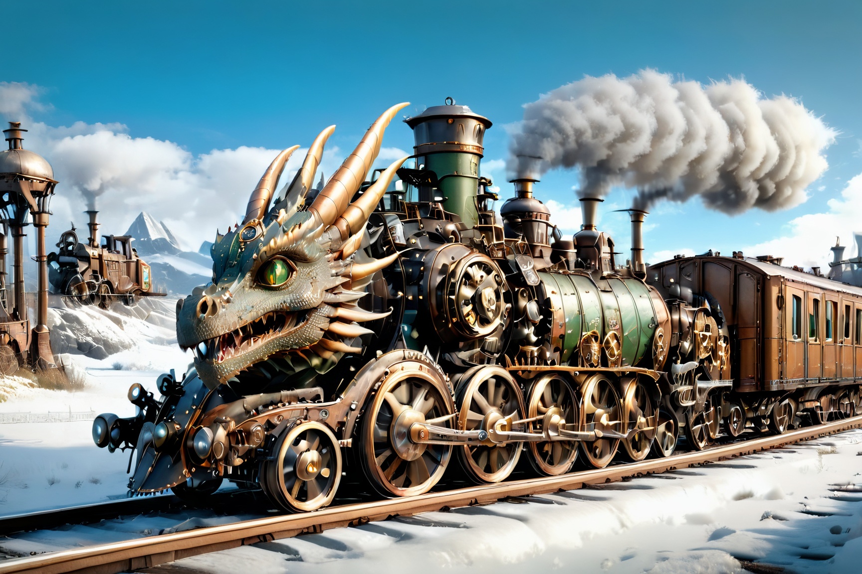 realistic photo of dragon train,  a steampunk style,  (masterpiece) on Tensor.Art