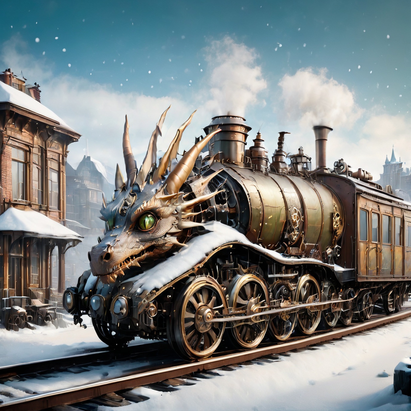 realistic photo of dragon train,  a steampunk style,  (masterpiece) on Tensor.Art