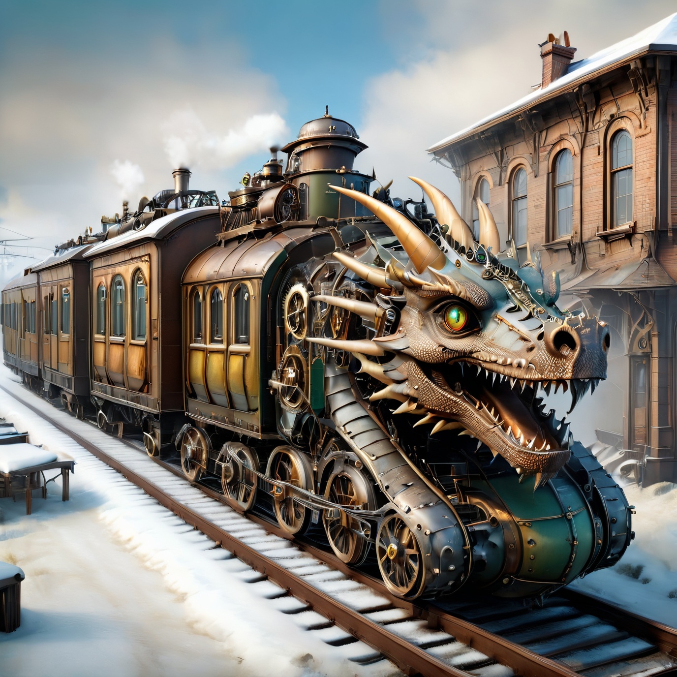 realistic photo of dragon train,  a steampunk style,  (masterpiece) on Tensor.Art