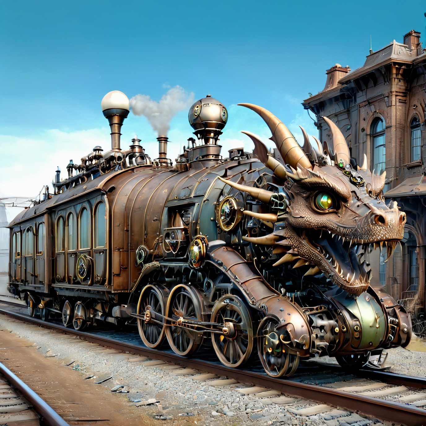 realistic photo of dragon train,  a steampunk style,  (masterpiece) on Tensor.Art