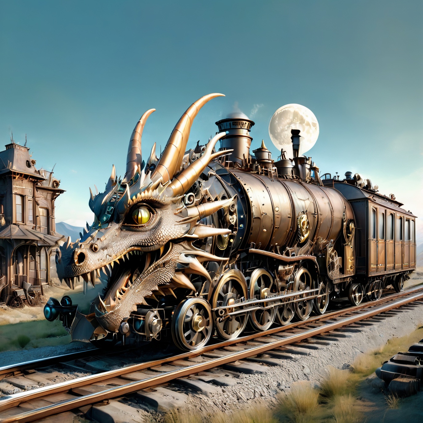 realistic photo of dragon train,  a steampunk style,  (masterpiece) on Tensor.Art