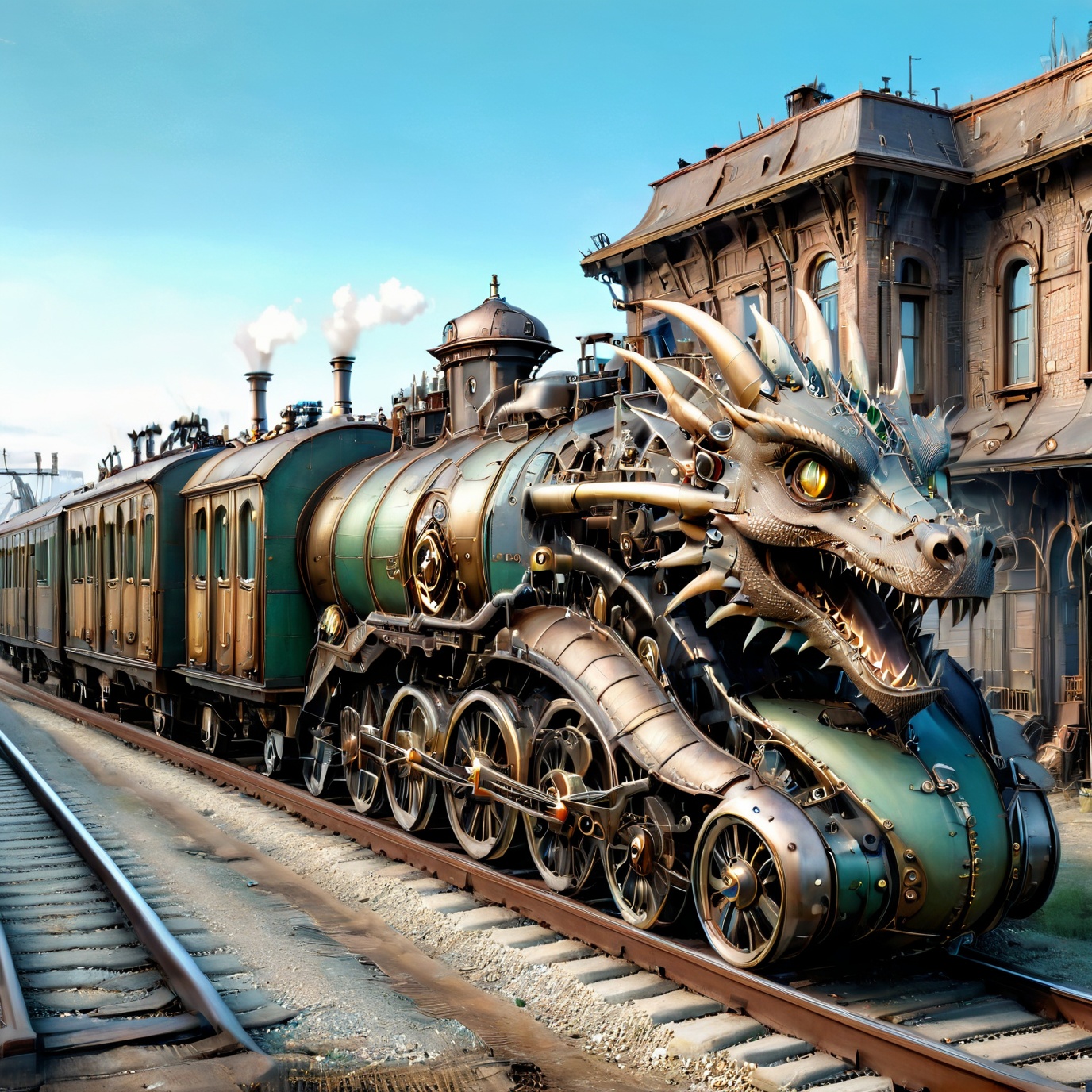 night time,  realistic photo of dragon train,  a steampunk style on Tensor.Art