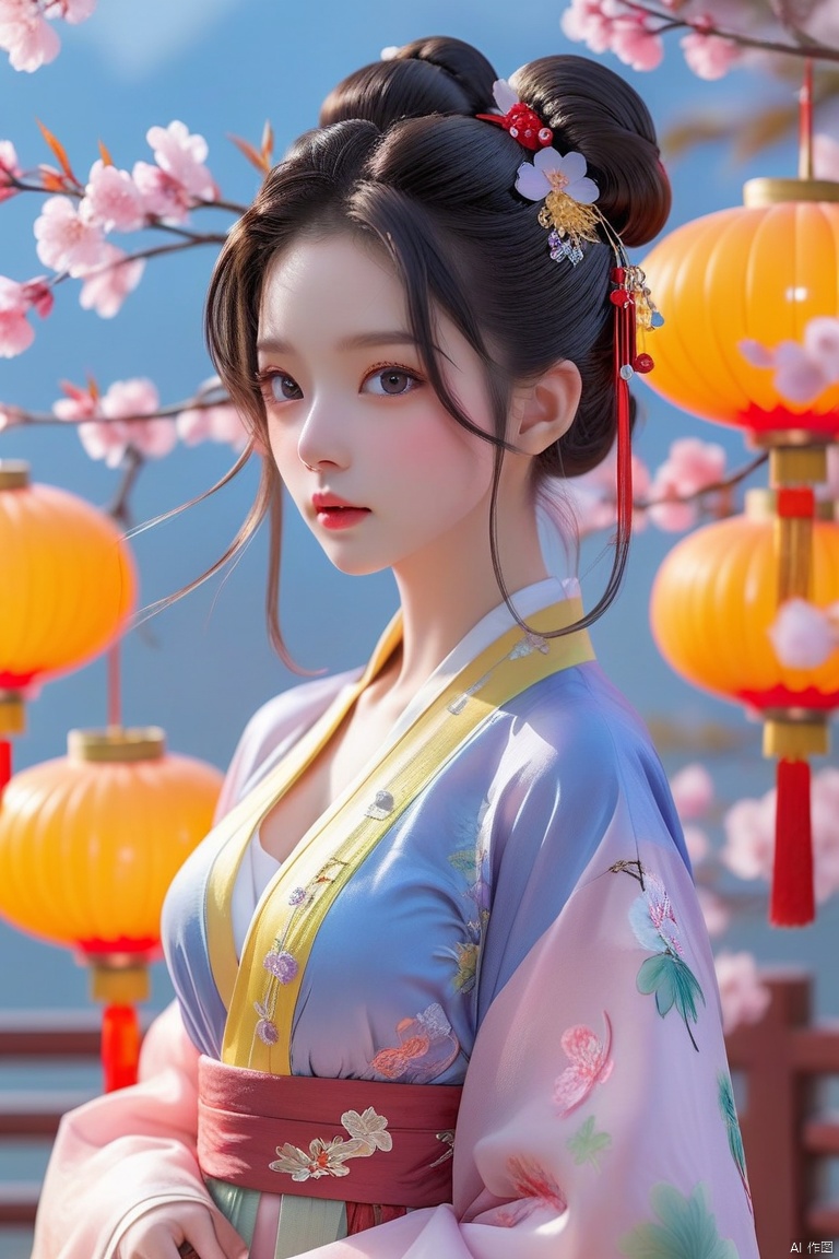  breathtaking 1girl,solo,flower,hair bun,hanfu, award-winning,professional,highly detailed,