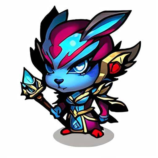 qban,game icon institute,1 rabbit, reasonable structure,high resolution, game icons,weel structured,high quality, best quality, masterpiece,Female Focus,Blue eyes,red skin,  tattoos, holding a staff, magic, ice effects(white background),2D,Clear priorities,cartoon style <lora:qban:0.8>