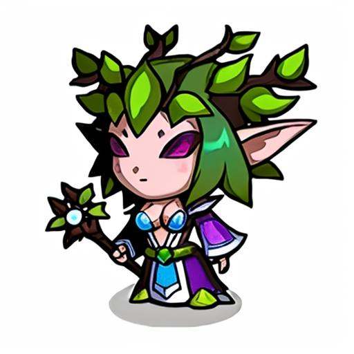 qban,game icon institute,1 Dryad,reasonable structure,high resolution, game icons,weel structured,high quality, best quality, masterpiece,  holding staff, mage robe,Breast, cleavage,spike(white background),2D,Clear priorities,cartoon style <lora:qban:0.8>
