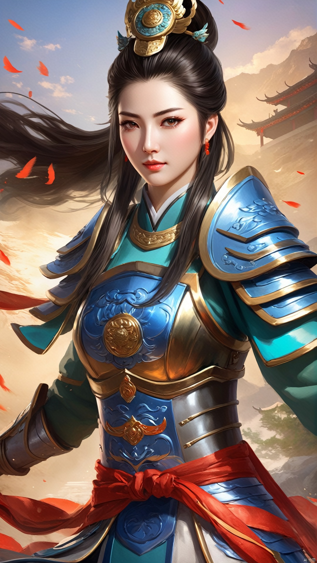 (Chinese Ancient Military Female Commander) Game cg (Ultra Realistic Bold Strokes: 1.5) A fresh-faced heroine (Round Face:...