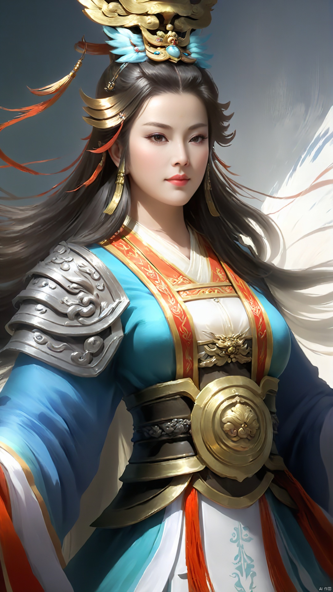 Chinese Ancient Military Female Commander,  game cg (hyper-realistic thick brushstrokes: 1.5) (half-body close-up of a rou...