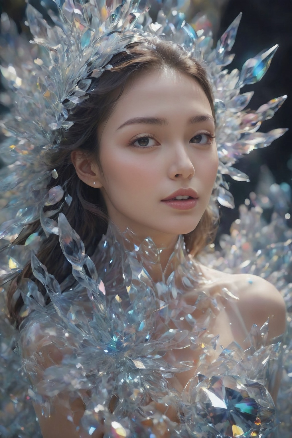 A woman of unparalleled beauty,  her features embody perfection,  and her skin radiates a seemingly infinite translucence...