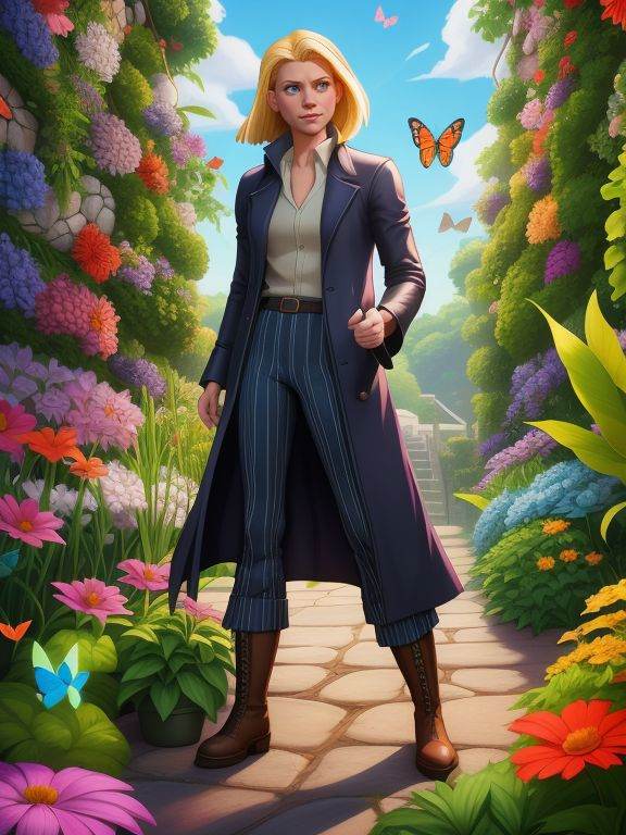 Claire Danes,  long coat,  pinstripe pants on Tensor.Art