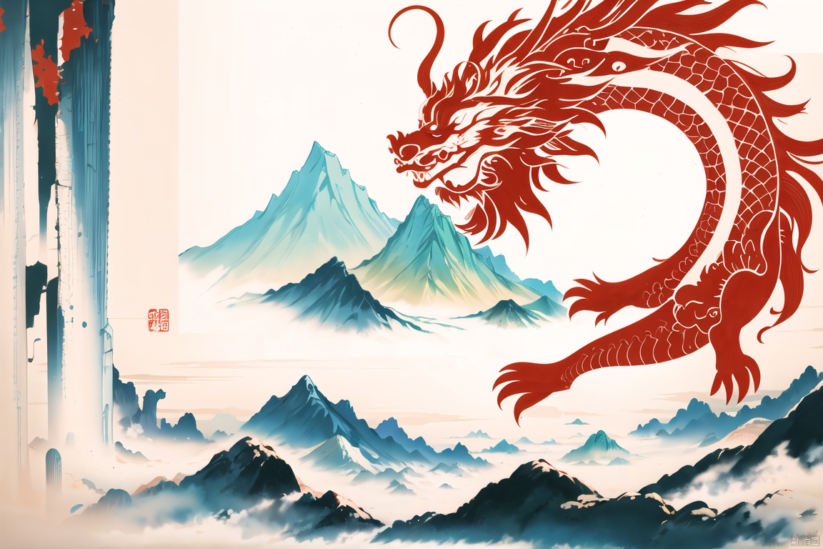  Ink and wash, Paws, Mountains, Dragon Girl, Monochrome, red and Ink Chinese Dragon,red

, Chinese Dragon