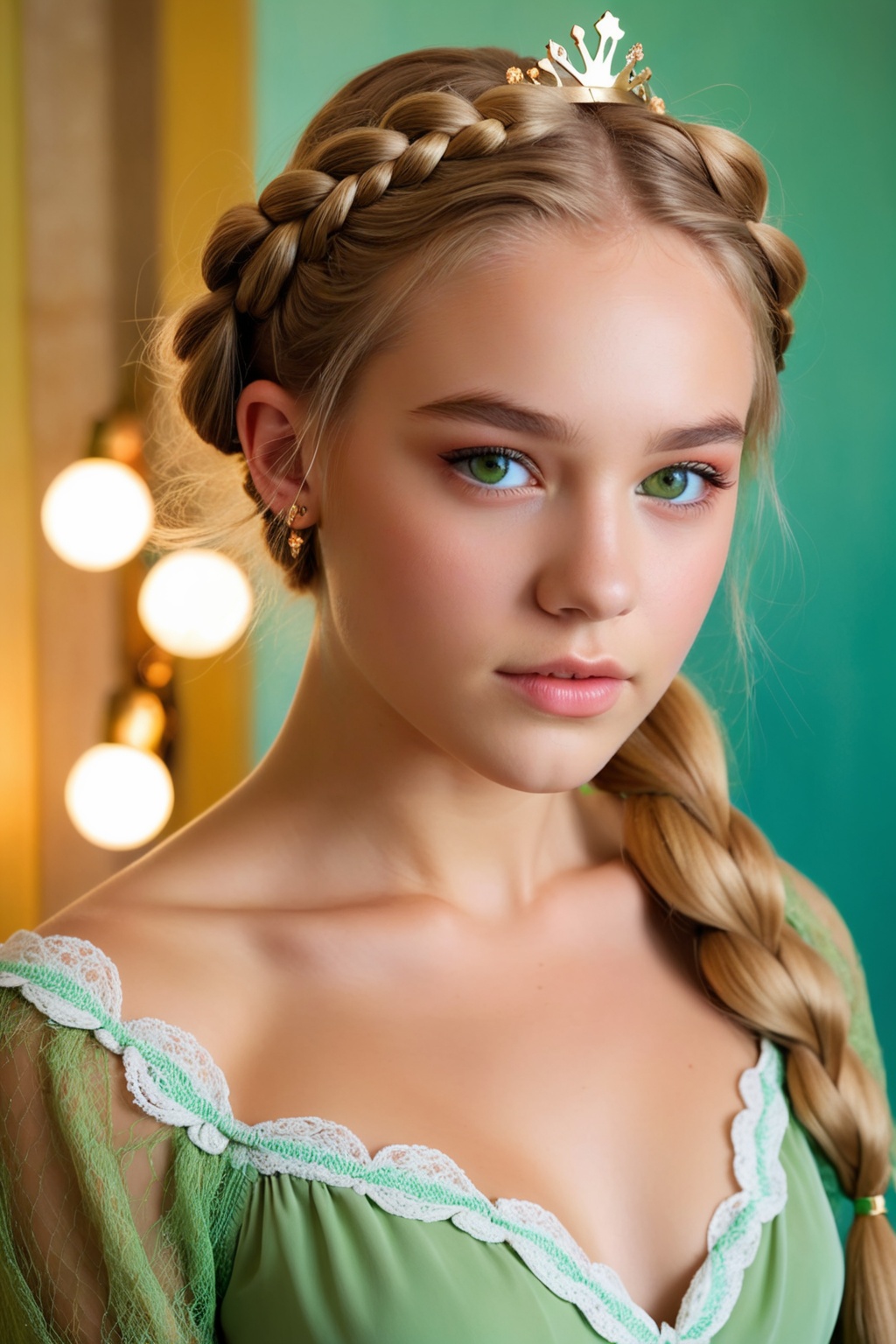 parameters Surreal Harmony,  stunningly beautiful18-year-old girl green eyes,  downturned ears on Tensor.Art