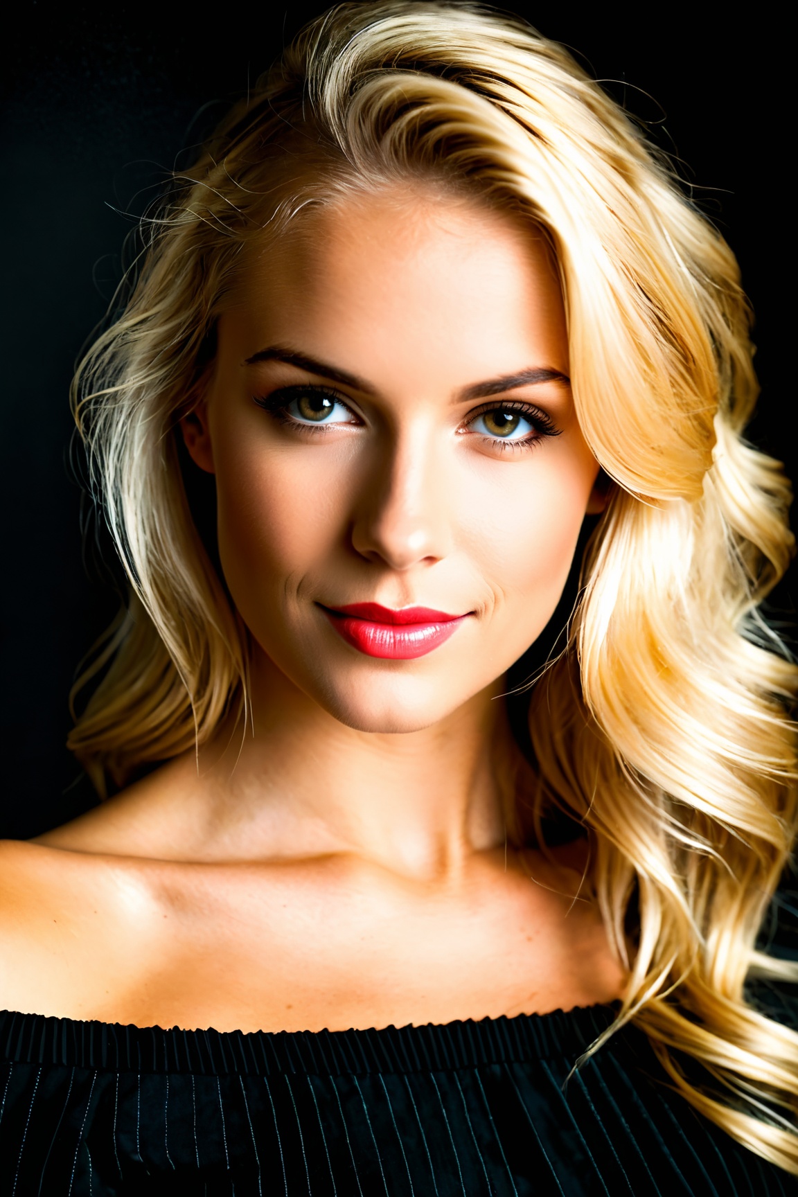 super cute blond woman in a dark theme,  25yo on Tensor.Art