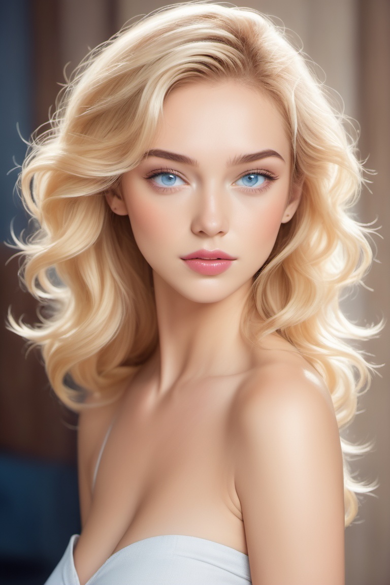 Beautiful woman with blonde midi ling curly hair and blue eyes,  photography,  realistic on Tensor.Art