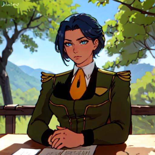 upper body,  a woman sitting in a cafe,  blue sky on Tensor.Art