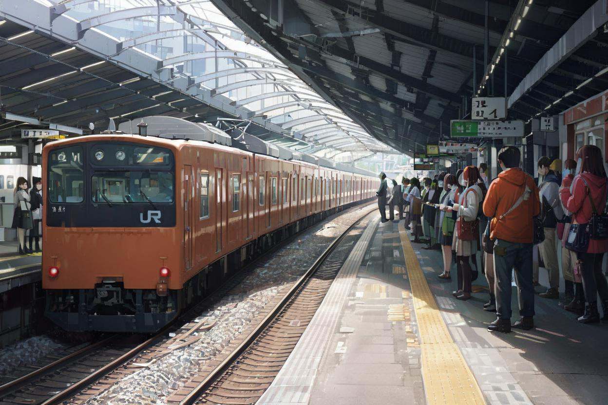 best quality, ultra-detailed, illustration,JRE201, train, train station, railroad tracks, real world location, bag, multiple boys, scenery, multiple girls, skirt, outdoors, tail lights <lora:sdxl_photorealistic_slider_v1:0.5> <lora:osaka_loop_linie_201_SDXL_V1:1>