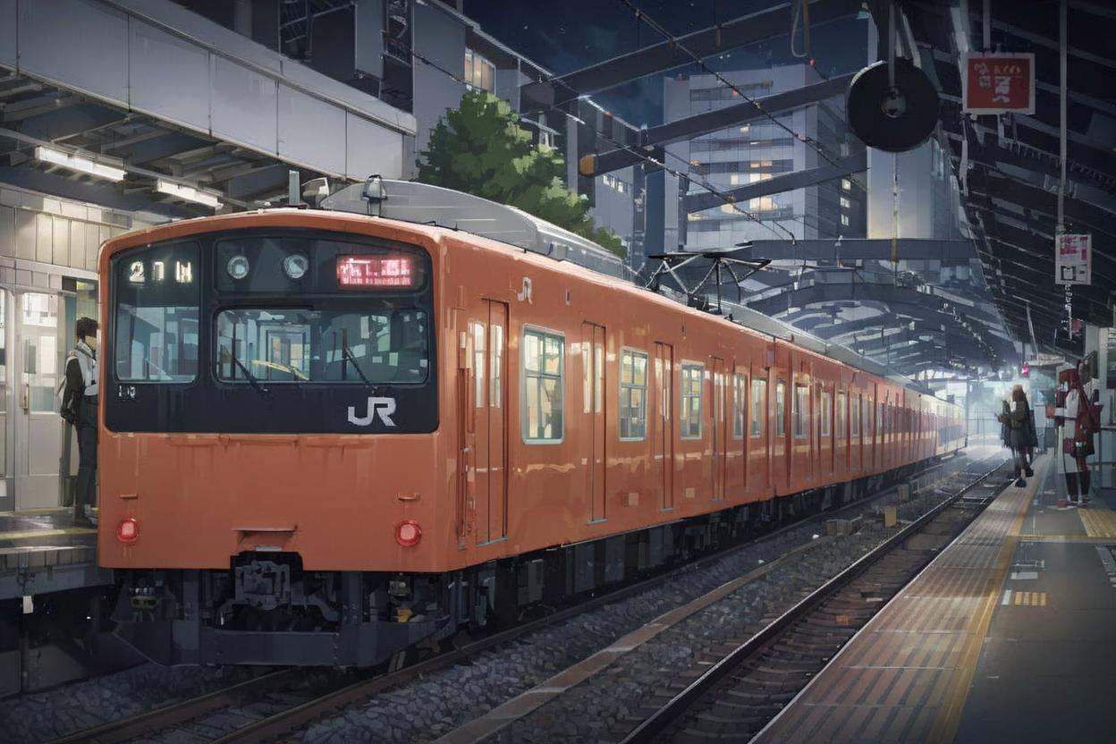 best quality, ultra-detailed, illustration,JRE201, train, night, train station, scenery, outdoors, building, railroad tracks, tail lights <lora:sdxl_photorealistic_slider_v1:0.5> <lora:osaka_loop_linie_201_SDXL_V1:1>