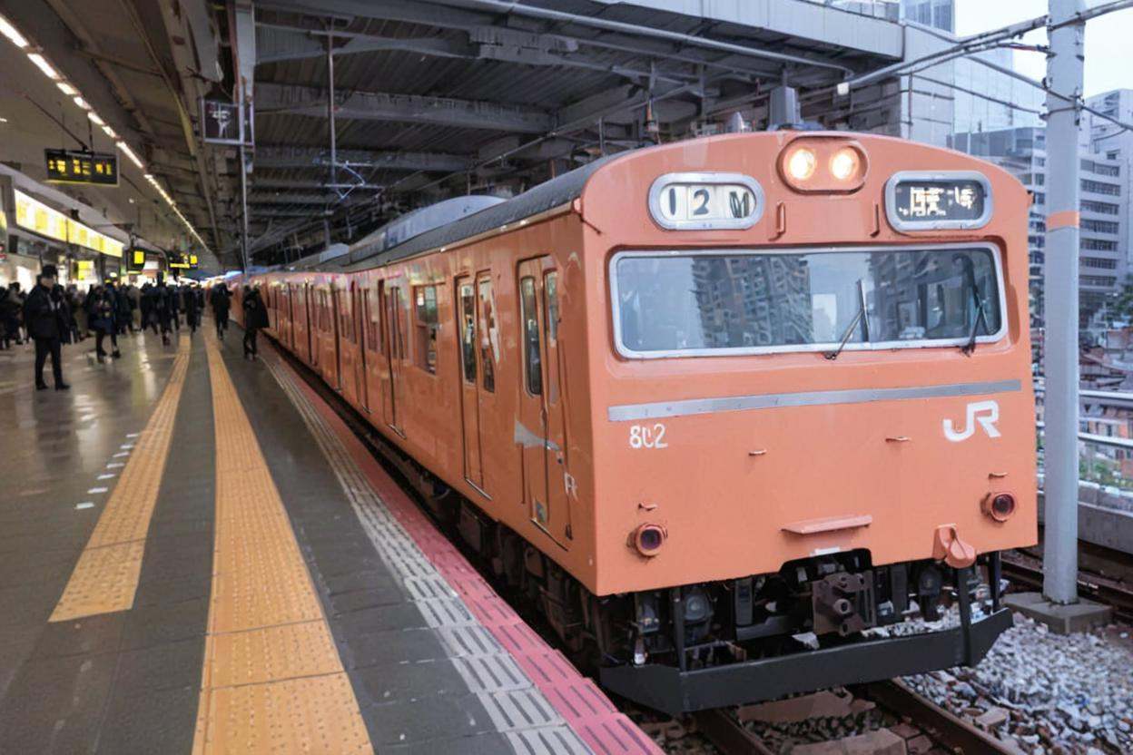 best quality, ultra-detailed, illustration,JRE103, train, train station, railroad tracks, outdoors, real world location, photo background, 1boy, realistic, standing, scenery, headlight <lora:osaka_loop_linie_103_SDXL_V1:0.8>  <lora:sdxl_photorealistic_slider_v1:0.5>