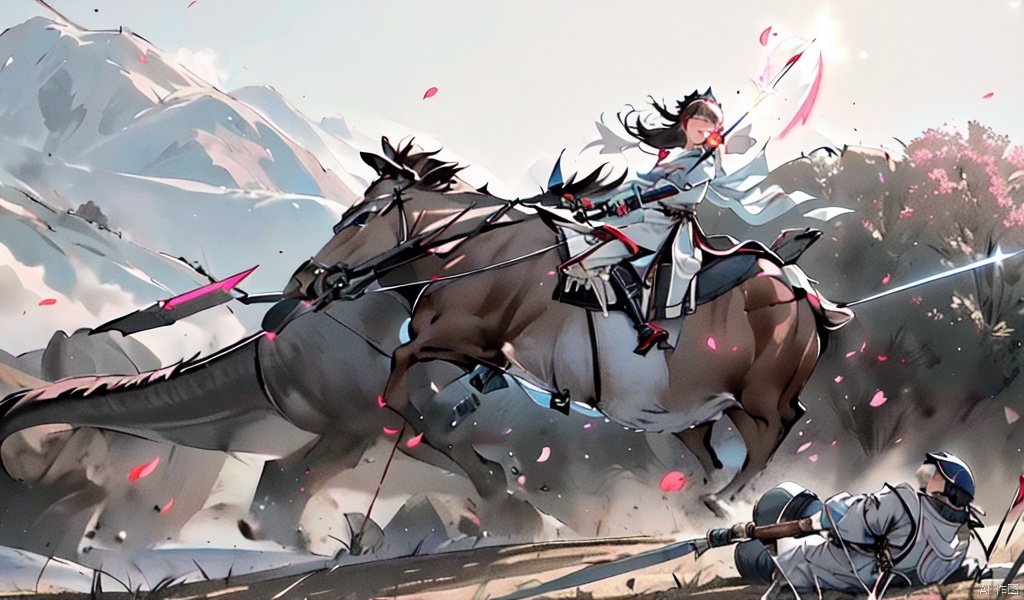 girls, future, Empire, galaxy, empire, Spacebase, Starship, Sweet, Witches, warrior, pink  petals, zero gravity, fantasy, Cyberpunk, 

multiple robots, long sleeves, cleavage, bare shoulders, collarbone, open clothes, helmets, epic scenes, impactful visuals, sense of space, 

open mouth, gloves, holding, weapon, focus, outdoors,red sky, palace, sword, holding weapon, armor, Facial bleeding, holding sword, helmet, 

knife, polearm, sheath, gloves, shield, spear, bow \(weapon\), arrow \(projectile\), flag, riding, horse, Dragon,  soldier, horseback 

riding, chainmail, war, army, ****, vehicle focus, machine gun, traditional chinese ink painting
