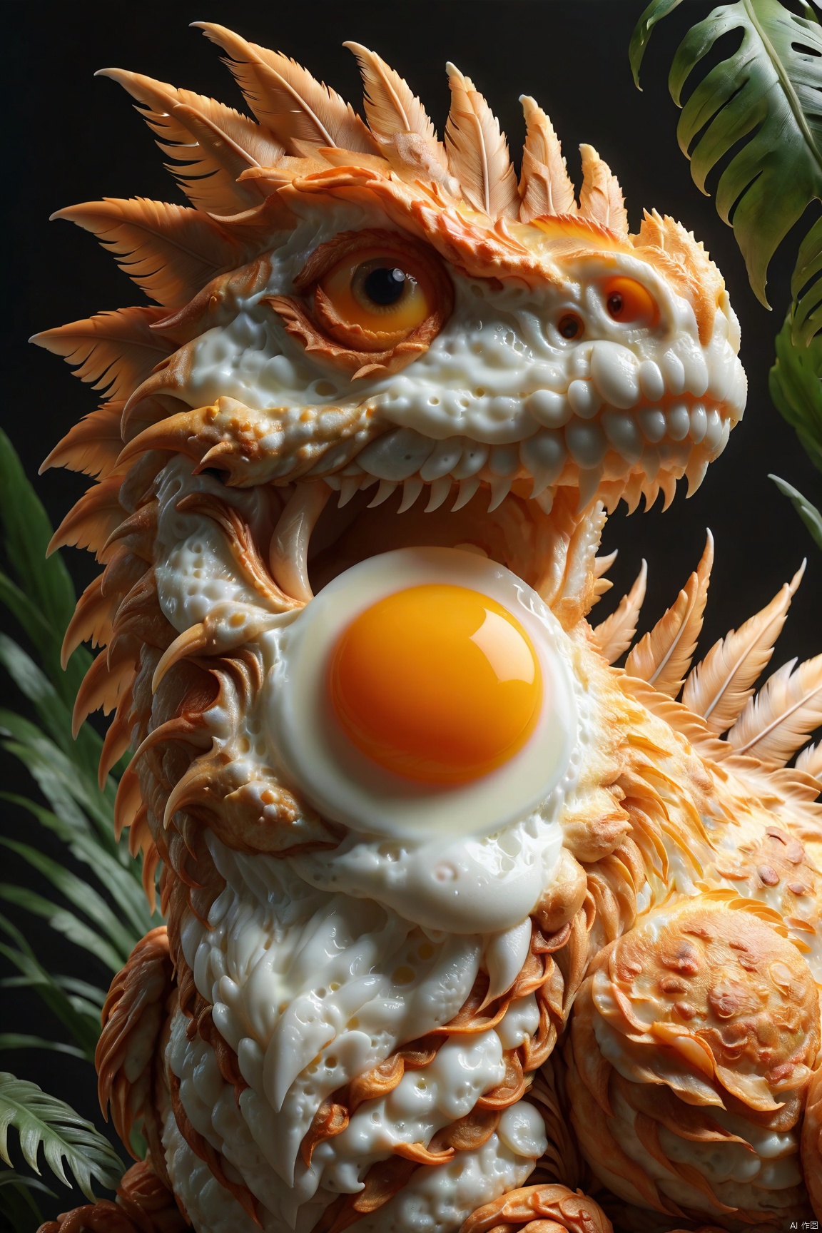  dinosaur, beautiful feathers, scary teeth, ((Best quality)), ((Best quality)), ((Best quality)), ((realistic)), ((exterior view)), photo realistic, (masterpiece), orante, super detailed, intricate, photo like image quality, ral-friedegg