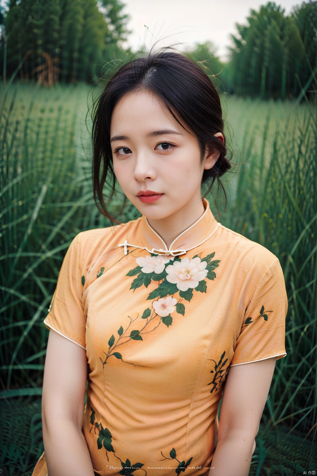 (masterpiece,best quality:1.5), ultra realistic,1girl, long hair, straight hair, portrait, mysterious forest, firefly, bokeh, mysterious, night, sky, cloud,cheongsam