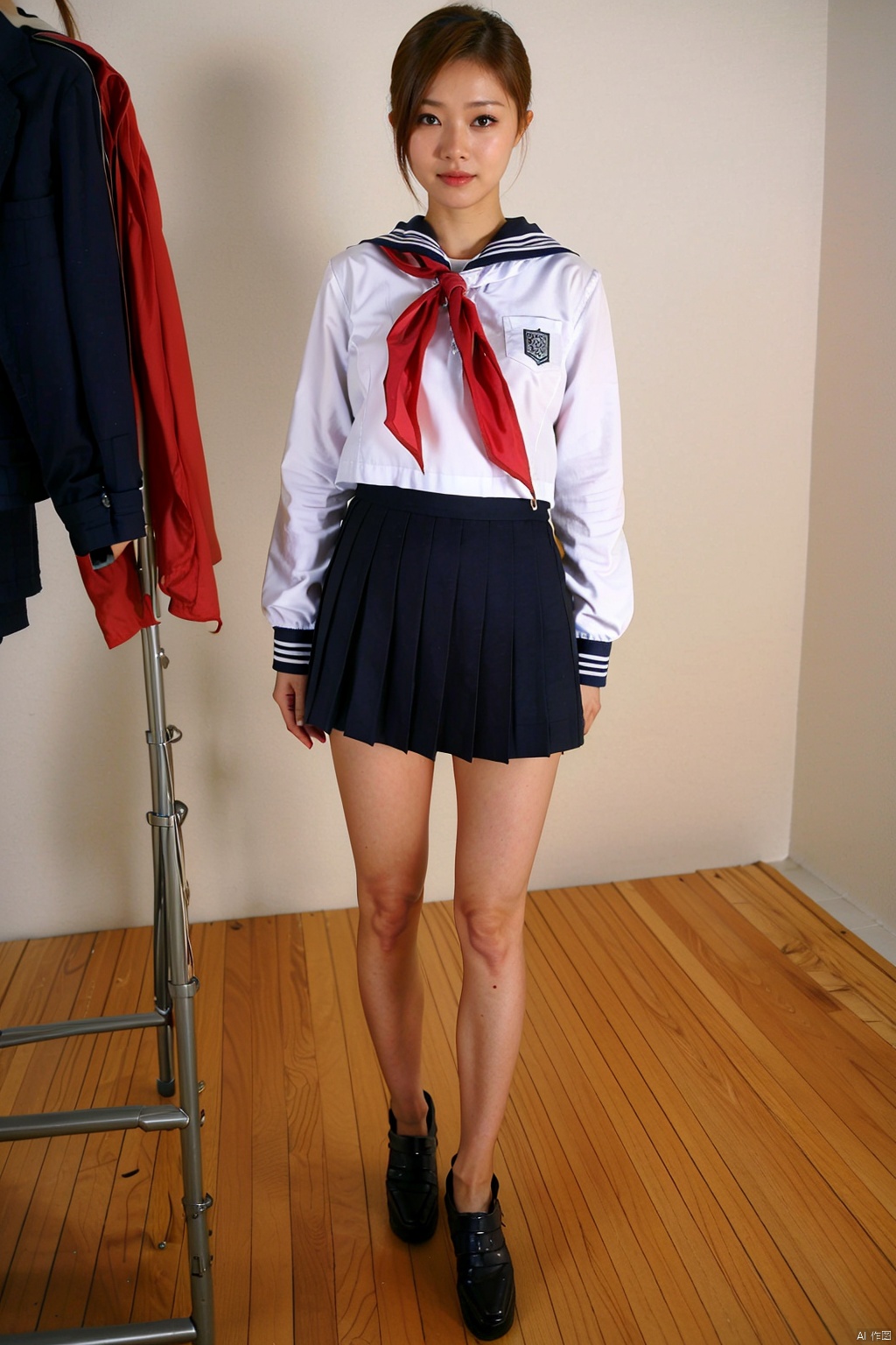 (1girl:1.3), (best quality, masterpiece, ultra high resolution),(photorealistic:1.3), (realistic:1.3), depth of field,(full body:1.2), (day:1.2), (cinematic lighting:1.2), sailor suit