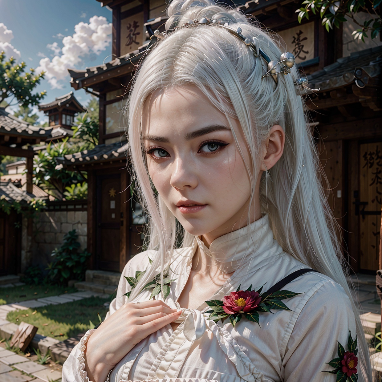 a close up of a woman with white hair and a white mask,  beautiful character painting,  guweiz on Tensor.Art
