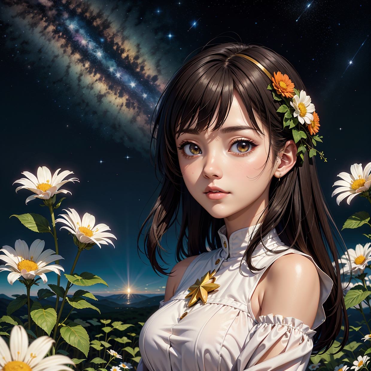Close-up shot,  an Anime wearing a white glass ,  standing on the land on Tensor.Art