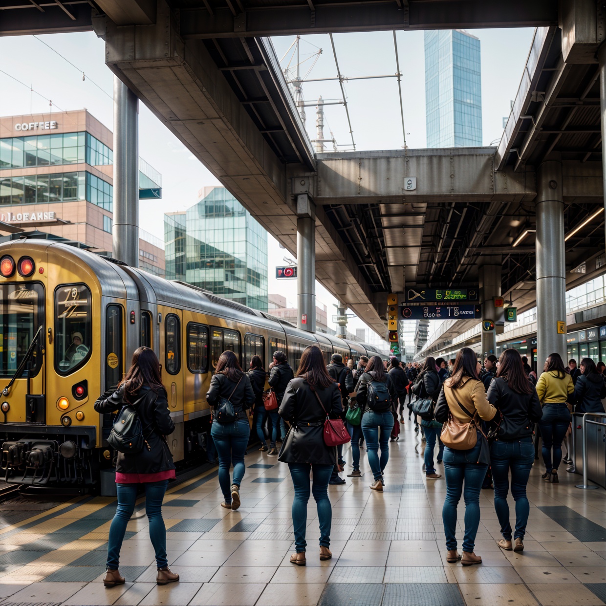 a bustling train station,  modern architecture,  people hurrying on Tensor.Art