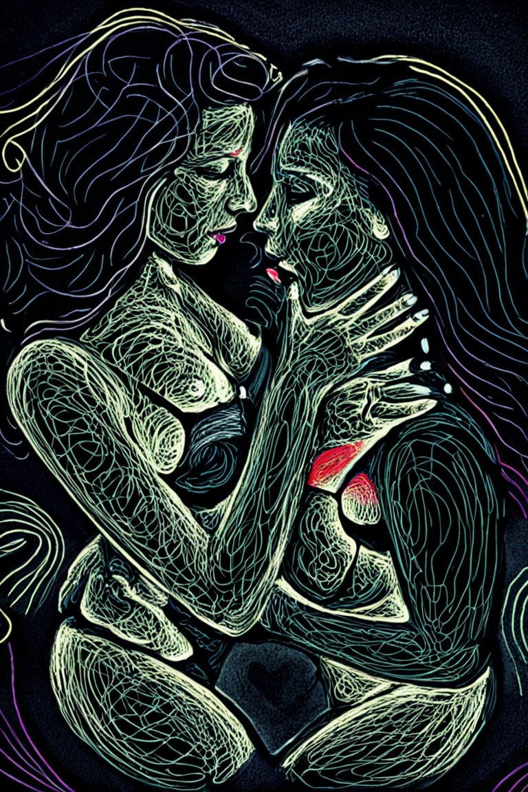 Opulent Line-art of women duo,  intimate,  soul on Tensor.Art