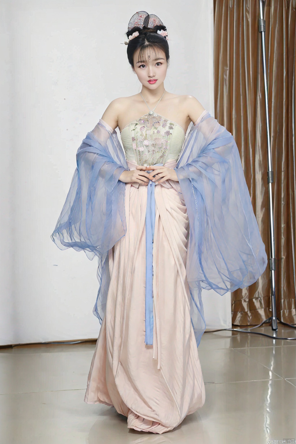 (1girl:1.3), (best quality, masterpiece, ultra high resolution),(photorealistic:1.3), (realistic:1.3), depth of field,(full body:1.2), (day:1.2), (cinematic lighting:1.2),, hanfu