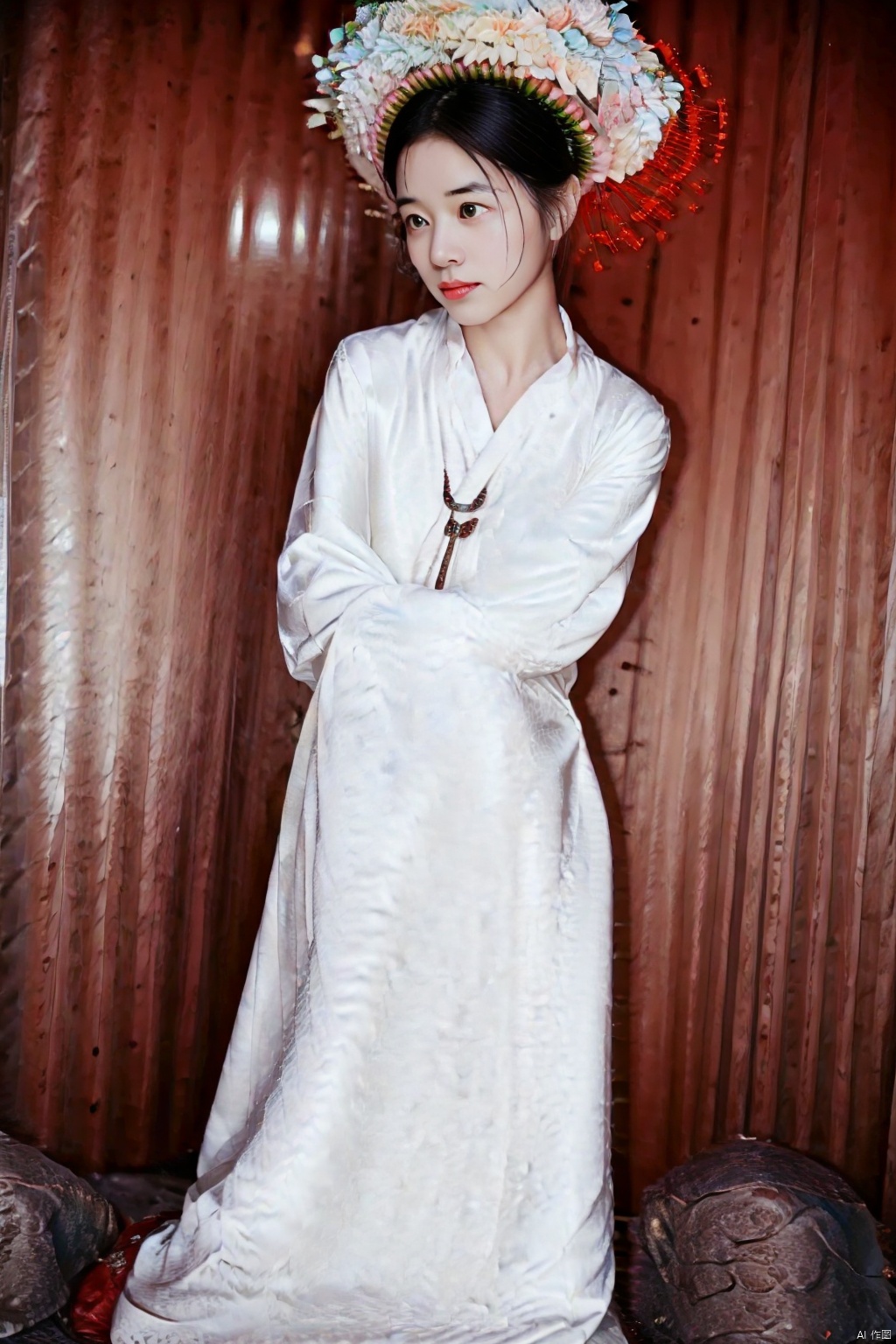 (1girl:1.3), (best quality, masterpiece, ultra high resolution),(photorealistic:1.3), (realistic:1.3), depth of field,(full body:1.2), (day:1.2), (cinematic lighting:1.2),, hanfu