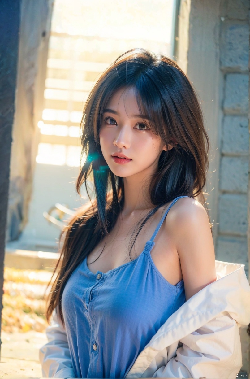 1girl (30yo) stunningly beautiful (Japanese), beautiful realistic face, dynamic (blue hair:1.2) (blowing in the wind:1.4),
realistic skin, (vellus), looking at viewer, realistic eyes, (smiling:1.5), dimples, (separated-lips, open mouth), red-lips,
see-through shirt, long sleeves, cleavage, clothes blowing in the wind,
asian (eye liner), black eye shadow, mascara,
(night:1.5), city,
dramatic (dramatic lighting:1.8), (deep-shadows:1.5), (moody:1.5), (dark-background:1.2), depth of field, chromatic aberration, bokeh, raytracing
highres, 8k, high quality, masterpiece, professional photograph