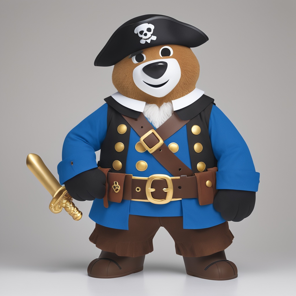 DMdyoma,  blue cartoon bear in a pirate costume,  bear appears majestic and strong on Tensor.Art