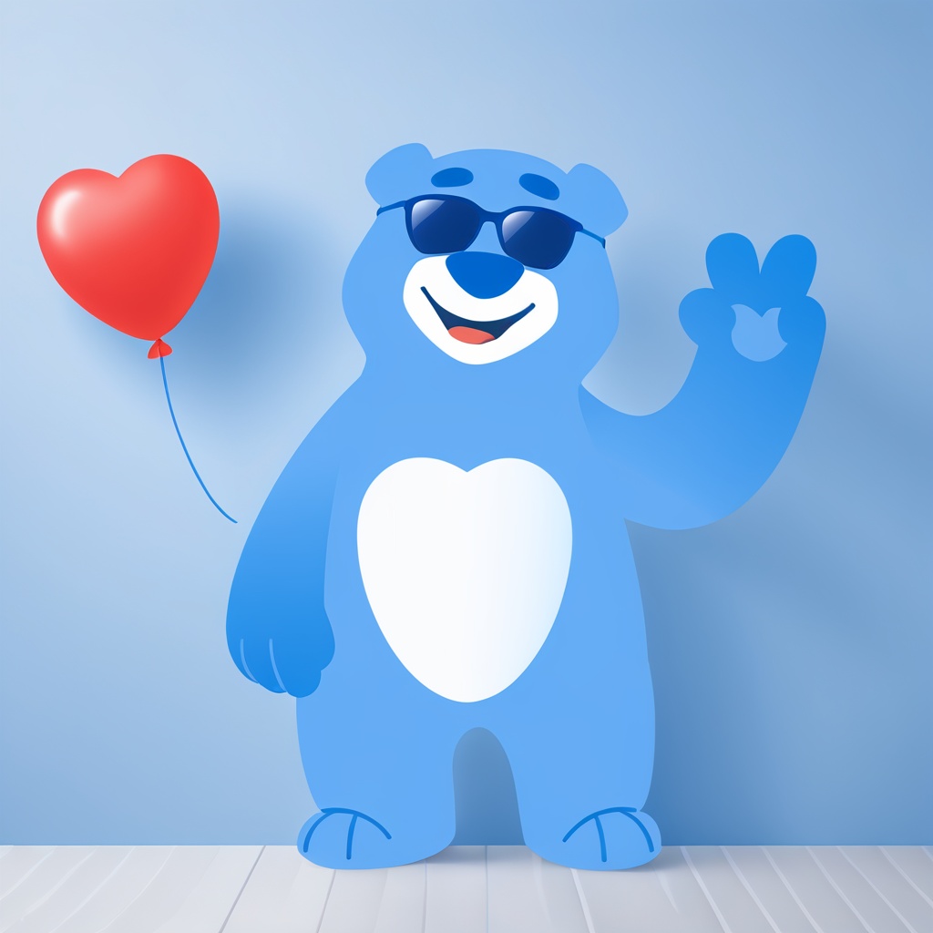 DMdyoma,  happy blue cartoon bear,  vector graphics illustration with blue color gradient on Tensor.Art