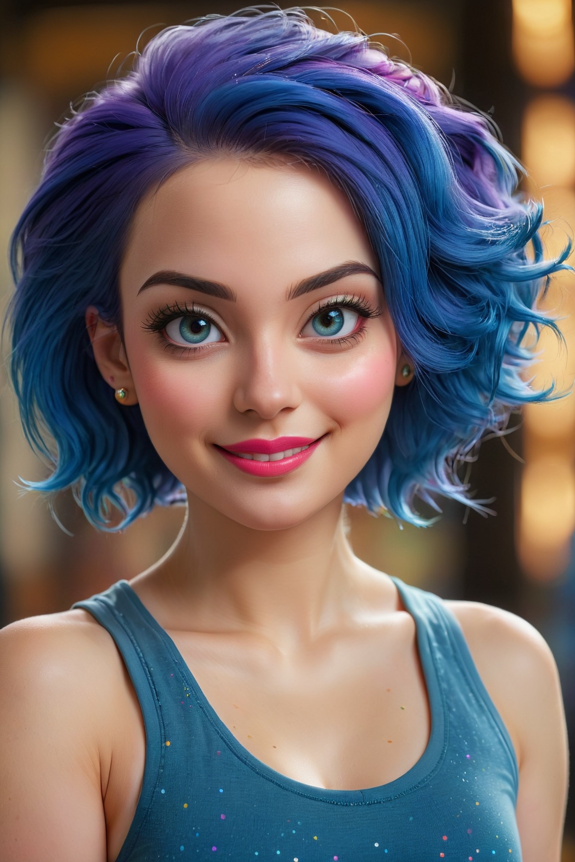 woman,  smiling,  blue hair on Tensor.Art