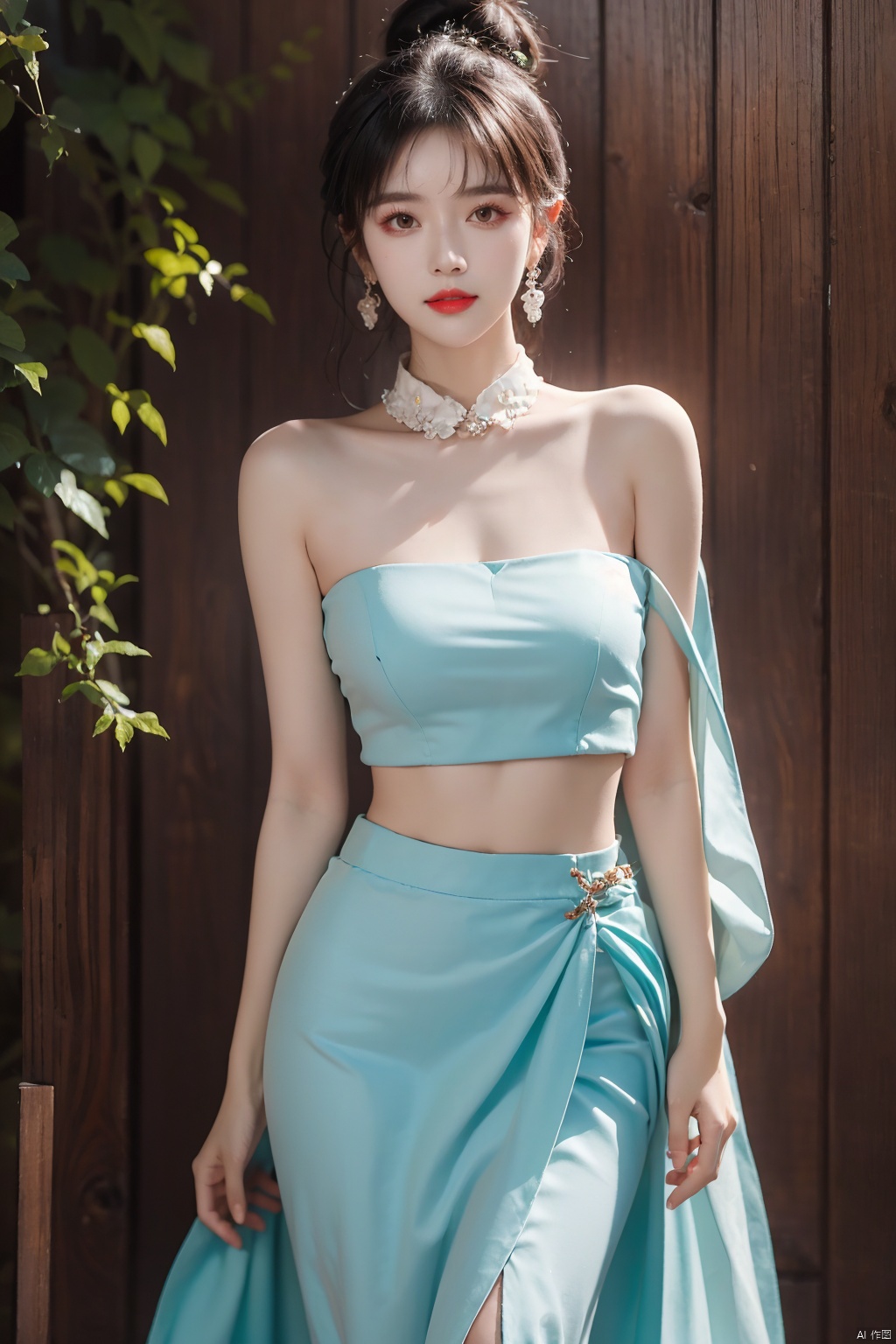 1girl,  bare shoulders,  black hair on Tensor.Art