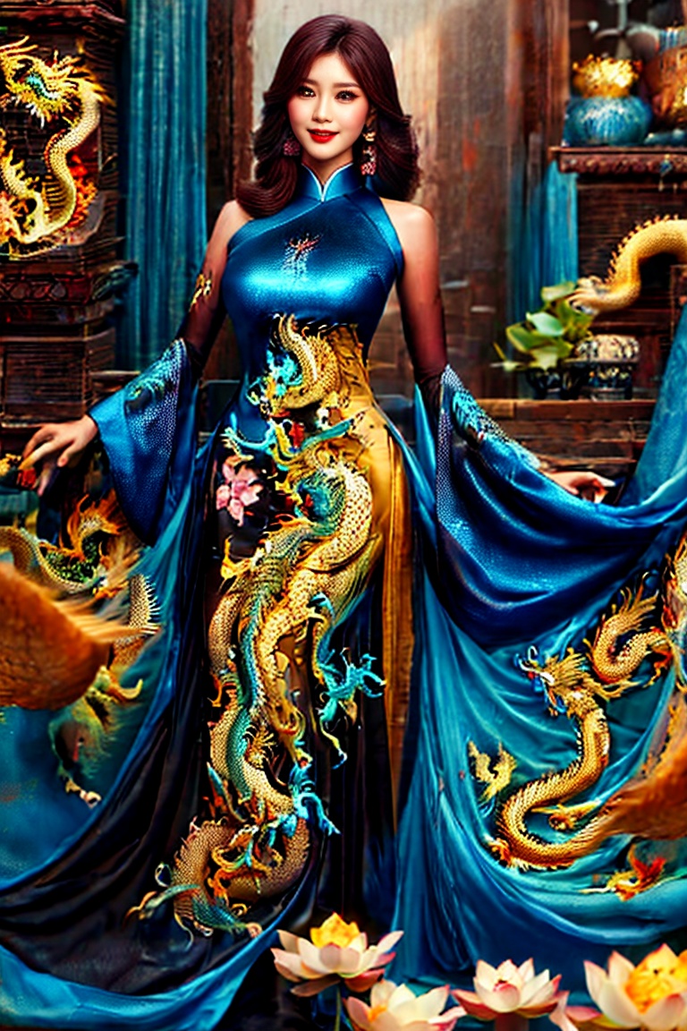 A Vietnamese girl,  beautyful face,  fit body in black ao dai on Tensor.Art