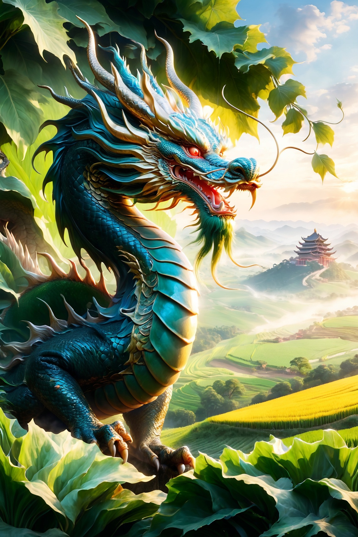 More majestic depiction of 'The dragon appearing in the field',  traditional Chinese dragon with even more splendid scales...