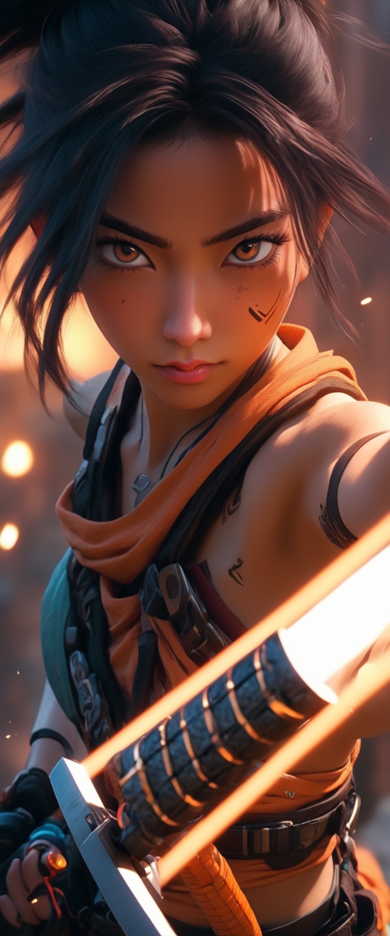 Jinx blanding a katana,  in the style of League of Legends,  anime art on Tensor.Art