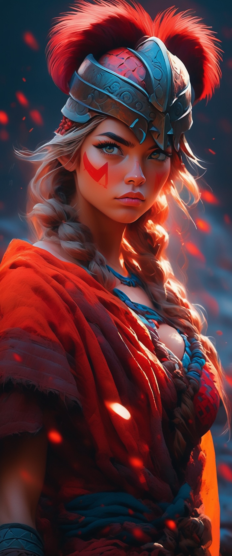 A stunning intricate full color portrait of woman (viking warrior),  (barbarian),  epic character composition on Tensor.Art