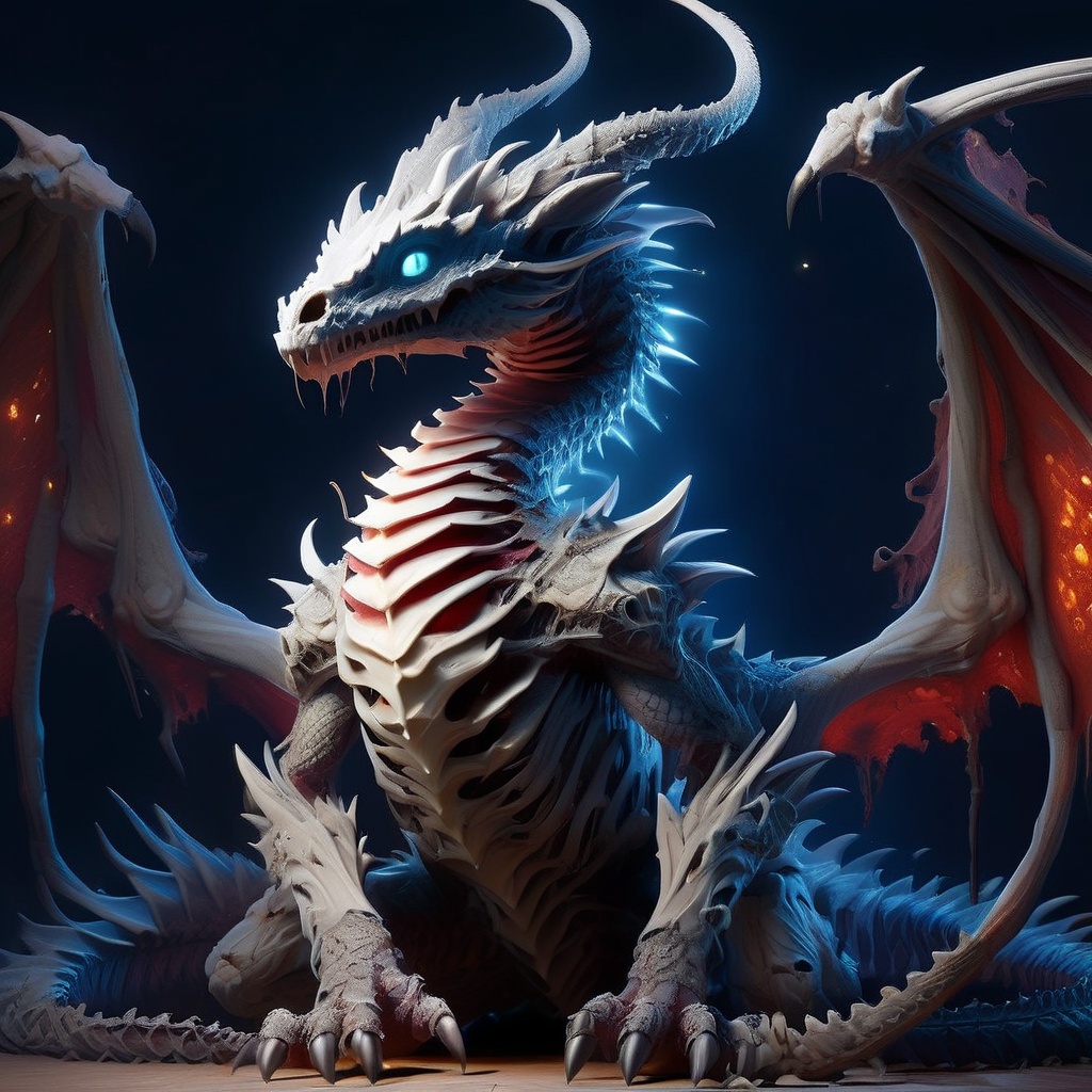 Ultra detailed illustration painting of a cute chibi baby dragon dracolich on navy bioluminescent galaxy,  exposed muscles and bone,  round skull-like head,  big sparkling eyes,  happy adorable horror creature,  dragon nest in an abandoned gothic cathedral,  detailed setting,  by marc simonetti and yoji shinkawa and wlop,  mark ryden,  chris ryniak,  todd lockwood,  chris rallis,  dynamic pose,  intricate details,  concept art,  extremely detailed,  cinematic,  stunning visual masterpiece, DracolichXL24, disney pixar style, glitter,<lora:EMS-280852-EMS:0.800000>