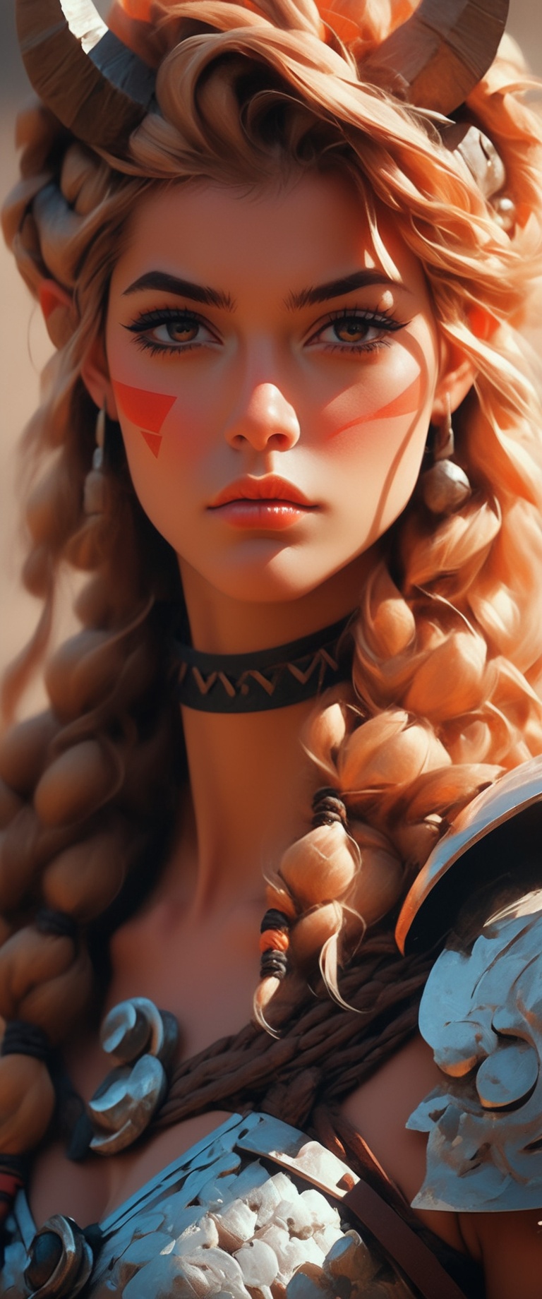 A stunning intricate full color portrait of woman (viking warrior),  (barbarian),  epic character composition on Tensor.Art