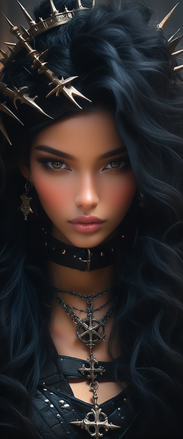 evil dark ((cowboy shot),  evil queen,  adorned in a Gothic punk rock ensemble on Tensor.Art