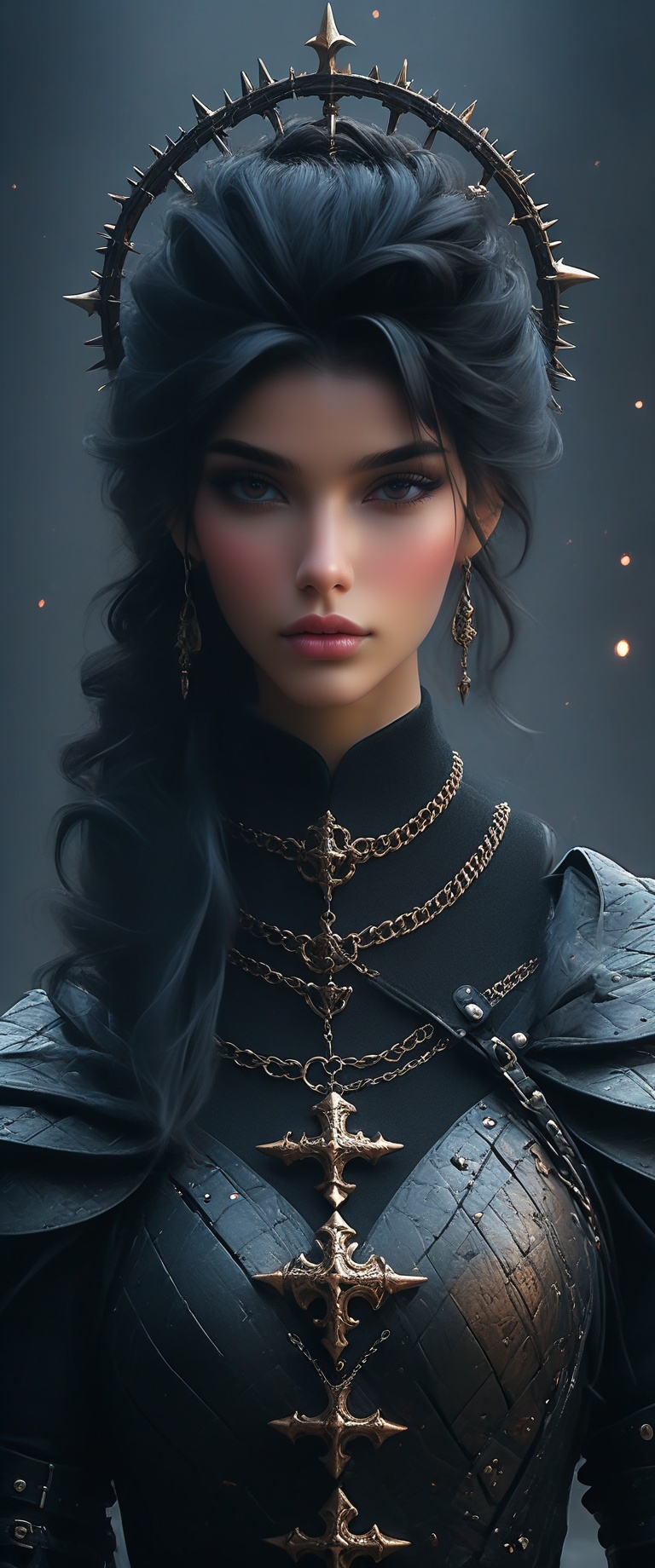 evil dark ((cowboy shot),  evil queen,  adorned in a Gothic punk rock ensemble on Tensor.Art