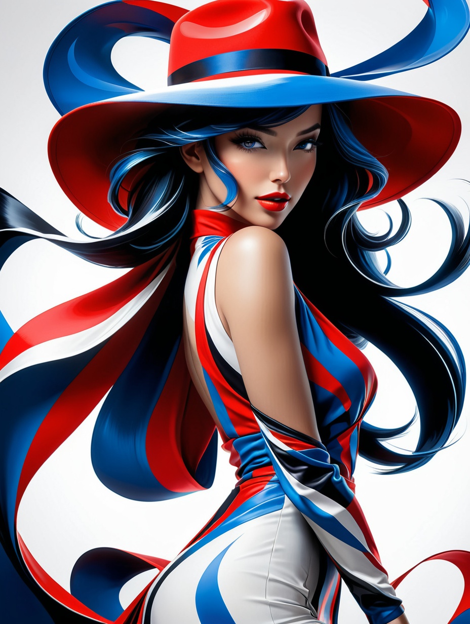 Female hat by msra eve,  msra eve art,  Red and blue hat on Tensor.Art