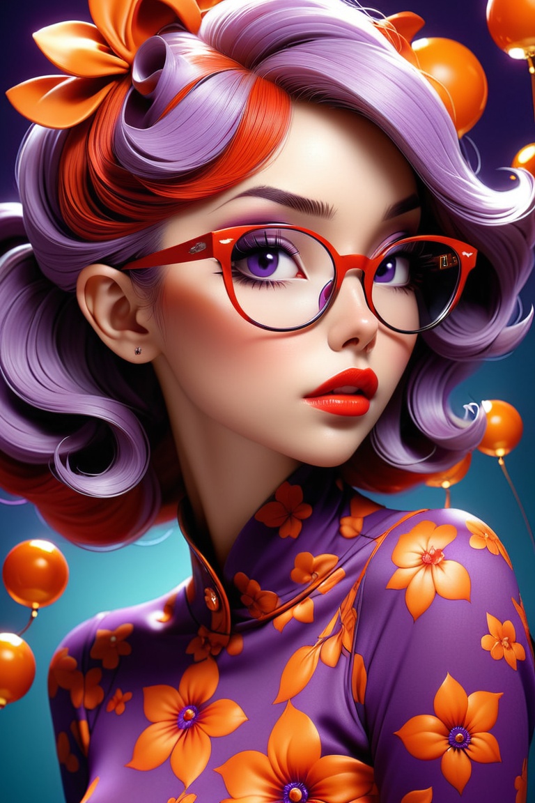 cartoon girl with glasses,  purple,  in the style of natalie shau on Tensor.Art