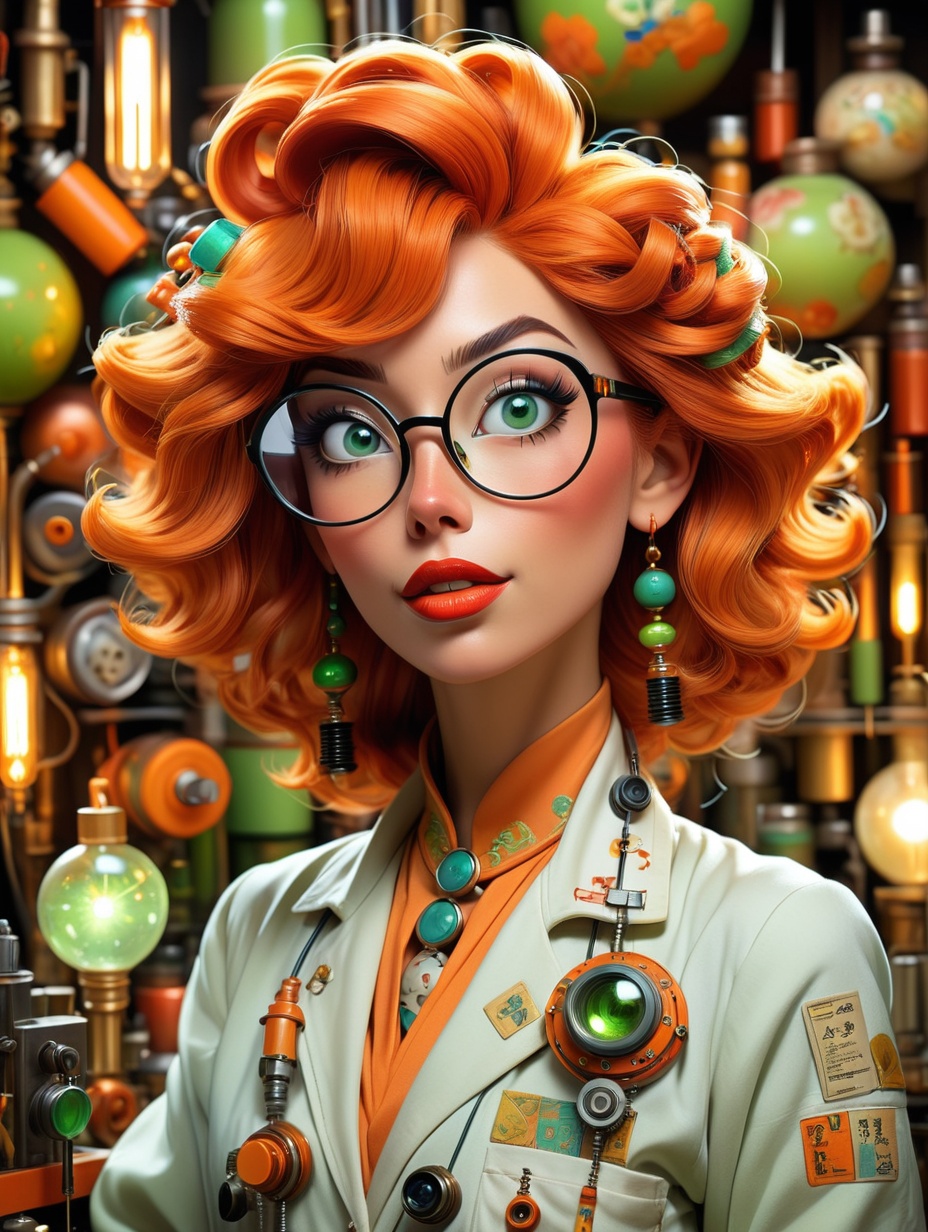 A quirky and eccentric inventor,  Disney style,  with messy makeup on Tensor.Art