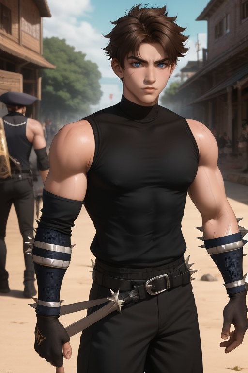 Gau Ban is a handsome young man,  16 years old,  with abundant spiky tea-brown hair on Tensor.Art